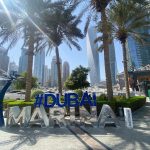 Enjoying a sunny morning at Dubai Marina Walk before my yacht tour with MTS Yachts.