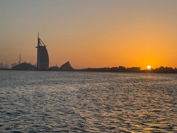 Sunset over Burj Al Arab from our family yacht cruise in Dubai”