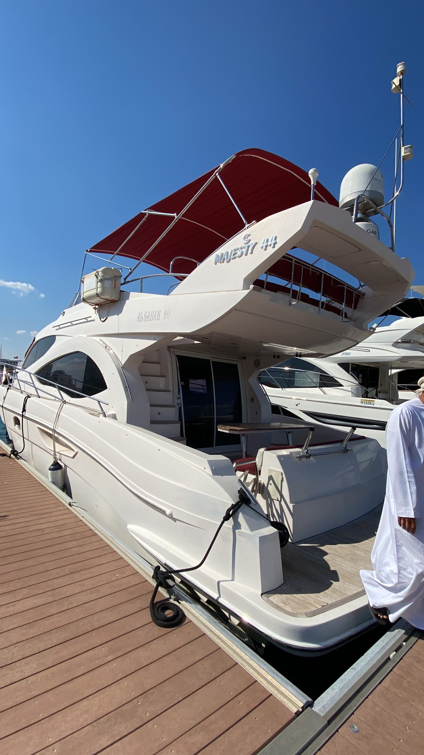 Luxury yacht in Dubai Marina during a private yacht tour
