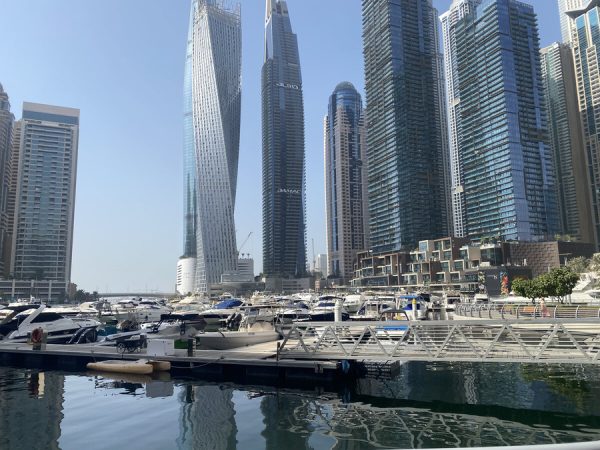 Luxury yachts docked at Dubai Marina with skyline view – MTS Yachts Dubai