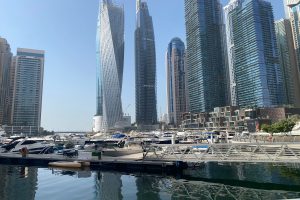 Private yacht at Dubai Marina Walk near MTS Yachts Dubai – boattourdubai.com