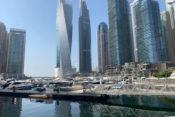 Private yacht at Dubai Marina Walk near MTS Yachts Dubai – boattourdubai.com
