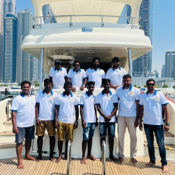 MTS Yachts professional staff team onboard a luxury yacht in Dubai Marina