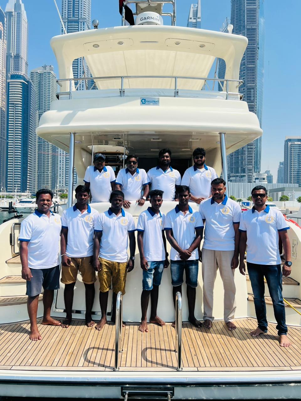 MTS Yachts professional staff team onboard a luxury yacht in Dubai Marina